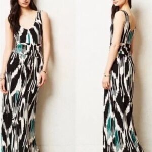 Black, White, and Green Patterned Maxi Dress
